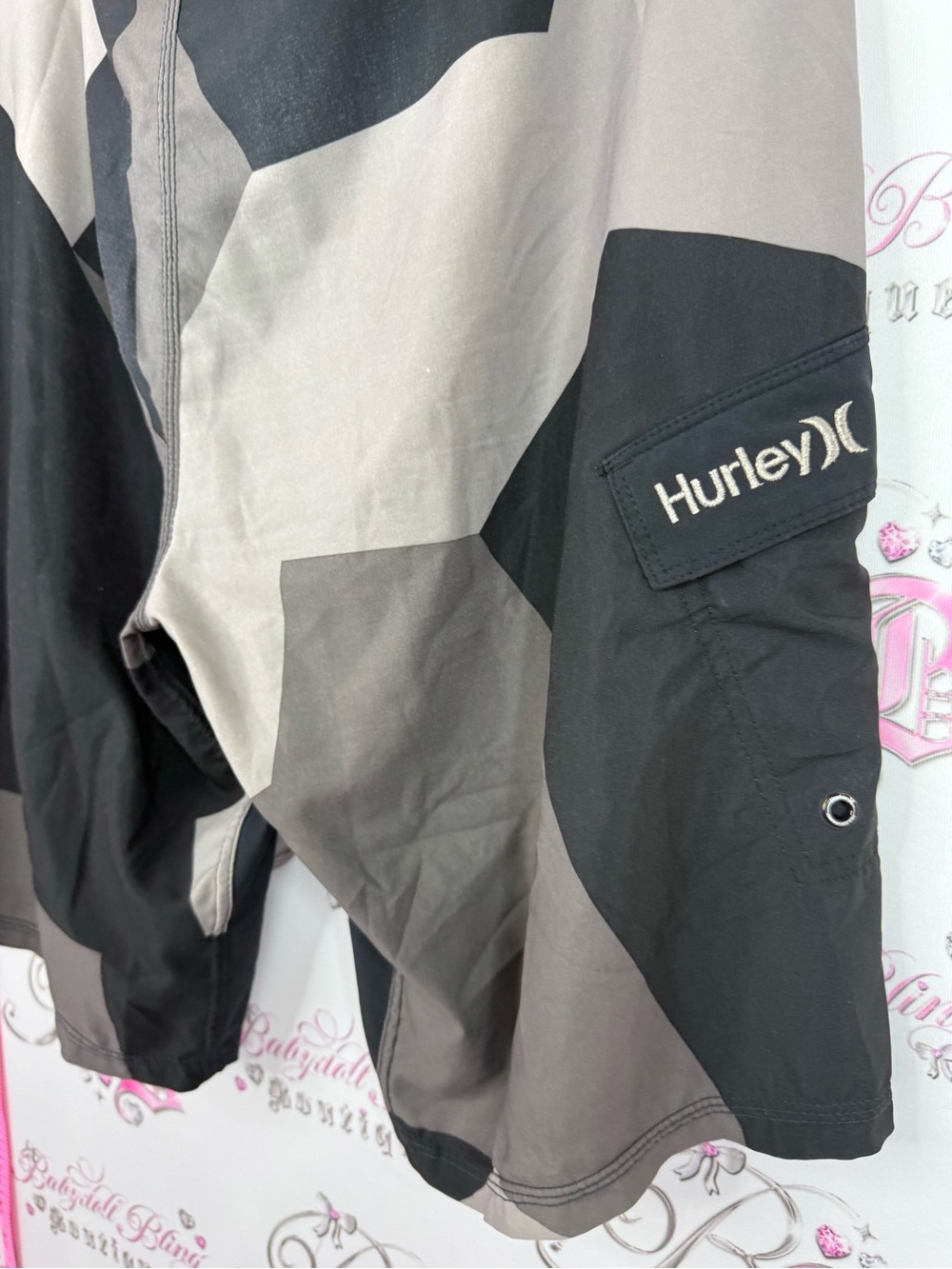 Hurley phantom shorts Black and Gray Geometric Men's Swim Trunks - Picture 3 of 11